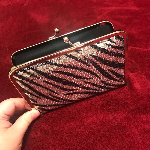Target Zebra print sequin clutch with silver trim - Picture 2 of 3